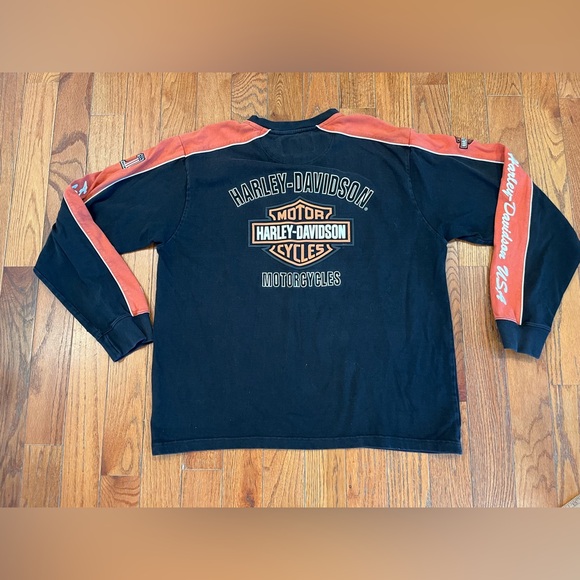 Vintage Harley Davidson Sweatshirt Mens XLarge Motorcycles Black Orange V-Neck - Picture 10 of 12